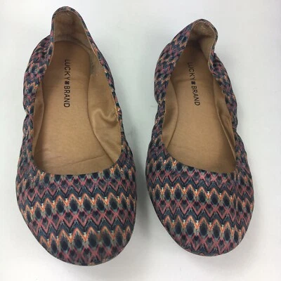 LUCKY BRAND Emmie Ballet Pisos Multicolor Estampado Zig Zag Para Mujer Talla 8.5 M Foto 1 de 4
