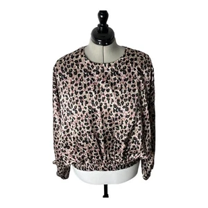 Zara Damen Rosa Leoprint Langarm Bluse Elastischer Saum Oberteil Gr. L - Bild 1 von 10