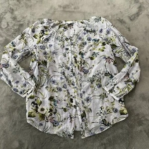 J. Jill Cotton Silk Purple Floral Blouse Shirt Top Women's MEDIUM - Picture 1 of 6