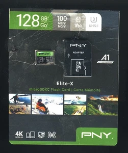 PNY Micro SDXC Elite 128GB Flash Card 100mb/S New with Adapter - Picture 1 of 2