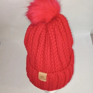 PAGE ONE Womens Winter Thick Cable Knit Beanie Faux Fur Pom Hat Fleece Lined - Picture 1 of 2