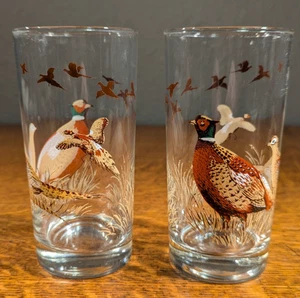 Vintage Libbey Pheasant Highball Glasses 2 Barware MCM Cocktail Glasses - Picture 1 of 10