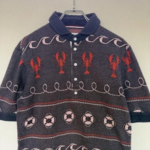 Thom Browne Lobster Jacquard Cotton Polo Shirt Men Navy Size 1 Used - Picture 1 of 12