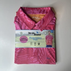 Birdie Bound Performance Polo Shirt Mens XL Golf  Pink Palm Tree Stretch. - Picture 1 of 14