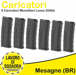 Set 6 Caricatori Monofilari 200bb NERI Black Per M4/m16 Lonex