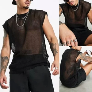 Cool Men's See Through Mesh Sleeveless Crew Neck Tank Top T Shirt Vest - Picture 1 of 13