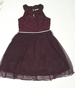 Speechless Kids Girls Dress Halter Round Neck Textured Sheer Burgundy Size 7 - Picture 1 of 11