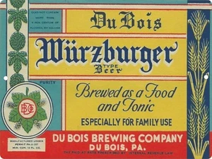 Letrero metálico reproducción etiqueta cerveza DuBois Wurzburger 9"x12" PA Pennsylvania - Imagen 1 de 3