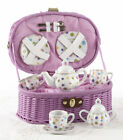 Delton Children's Porcelain Tea Set for 2 in Wicker Basket GUM DROP 8004-0