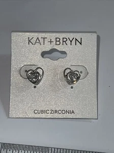 NEW Silver-Tone Heart White CZ Earrings Stud, Pierced. - Picture 1 of 5