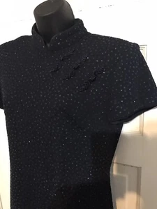 Vintage David Warren New York 90’s Glittery Blue Cheongsam Dress Size 10 - Picture 1 of 5