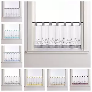 Cafe Net Curtains Kitchen Floral Short Valance Window Drape Sheer Blinds Tab Top - Picture 1 of 70