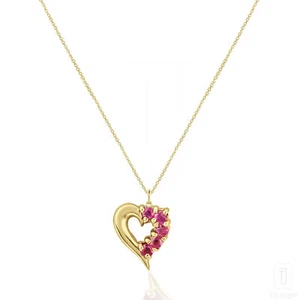 14K Gold 0.10 CT Ruby Gemstone Heart Wedding Necklace - The Jewelz - Picture 1 of 4