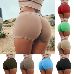 Women Sports Gym Workout Waistband Skinny Slim Yoga Shorts Pants Plus Size - Picture 1 of 17