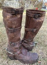 40s WWII US Cavalry Officer Buckled Riding Boots Crossed Sabers Insignia & Spurs