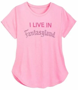 Disney Parks "I Live In Fantasyland" Rhinestone Jeweled Bling T-Shirt Top L Nwt - Picture 1 of 3