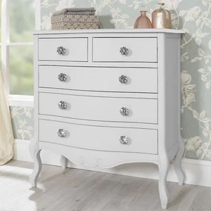 White Chest of Drawers 5 Drawer Cabinet Sideboard Bedroom Furniture JULIETTE - Picture 1 of 6