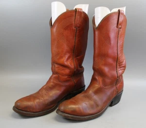 VTG MENS ORANGE LEATHER STEEL TOE WESTERN WORK BOOTS SZ 9.5D - Picture 1 of 9