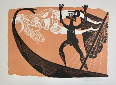 Karl-Heinz Hansen Bahia (1915-1978) sign. Farbholzschnitt, Mythologische Szene - Bild 1 von 4