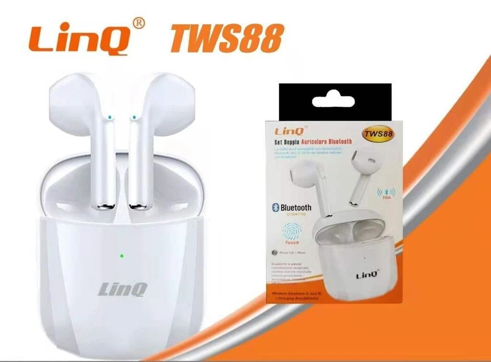 x Auricolari Bluetooth LinQ TWS88 Touch Control Custodia Ricarica Bianco - Immagine 1 di 1