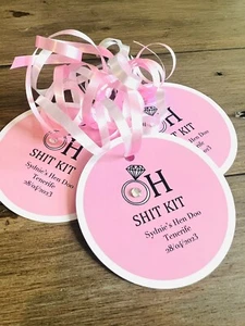 10 x pink personalised glossy hen do tags hen party tags hangover kit tags hen - Picture 1 of 4