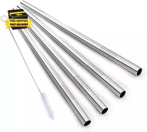 Stainless Steel Smoothie Straws, 9 Inch X 0.31 in Reusable Metal Straws for Juic - Picture 1 of 8