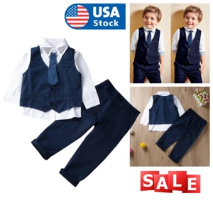 4PCS Baby Boys Gentleman Outfits suit Vest+T Shirt+Denim pants Kids Clothes Set - Picture 1 of 12
