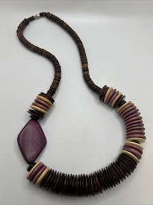Collar Disco Redondo Con Cuentas Madera Grueso De Colección Declaración Boho Tribal Años 80 Y2K - Imagen 1 de 8