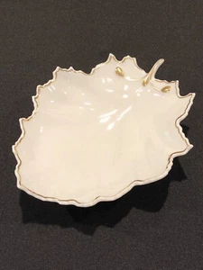 Hochst Hand Painted Porcelain White With Gold Trim Leaf Dish B Germany New - Picture 1 of 4