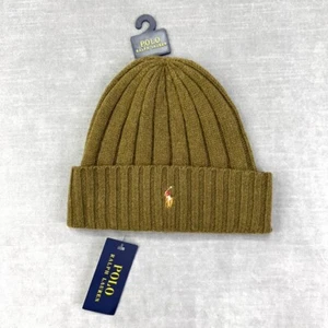 Polo Ralph Lauren Mens Skull Cap Green Wool Blend Ribbed Knit Cuff Beanie NWT - Picture 1 of 5