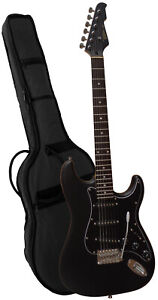 4/4 Elektrogitarre matt schwarz + Gigbag- schwarz - E-Gitarre Tremolo ST ST5BM