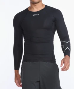 CLEARANCE!! 2XU Mens Compression Long Sleeve Top - Black/Black - Picture 1 of 5