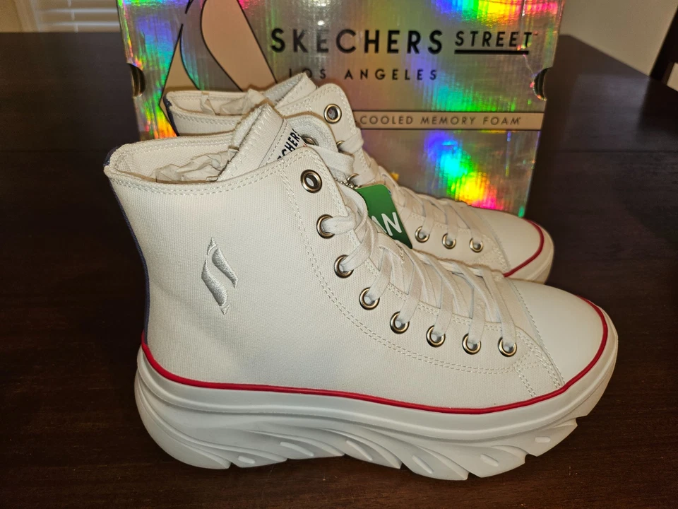 Zapatillas Skechers Funky Street Plataforma Parte Superior Alta Estilo Converse Blanco/Rojo 8.5 Foto 1 de 4