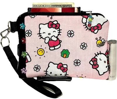 Hello Kitty ручной работы деньги монета-ID-CreditCard кошелек с ремешком сумочки мешок - Изображение 1 из 4