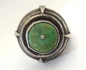 Modernist Sterling Silver & Turquoise Bullseye Ring Marked 925 - 14.5 grams! - Picture 1 of 9