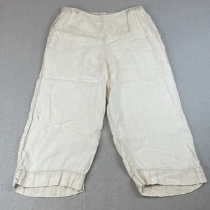 Pantalones cortos de lino 100 % lino para mujer talla M pierna ancha capris beige tostado poclets - Imagen 1 de 11