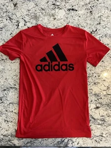 Adidas Primegreen Short Sleeve T-Shirt Boys Large 14-16 Red Black Logo Aeroready - Picture 1 of 5