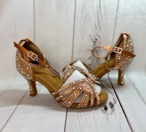 NEW 6.5 Sparkly Rhinestone Ballroom Dance Latin Salsa Practice Cushioned Shoes - Picture 1 of 5