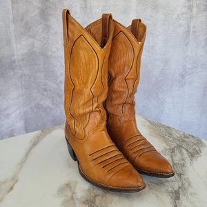 Pan Post SPAIN Style Embroidered Western Boots Men's Size 9 D Tan - Picture 1 of 22