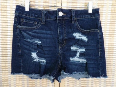 SO Juniors Dark Wash High Rise Denim Distressed Shortie Shorts Size 11/30W - Image 1 of 3