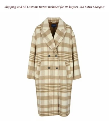 Abrigo para mujer GANT a cuadros L beige claro melange mezcla de lana a cuadros PVP625 Foto 1 de 4