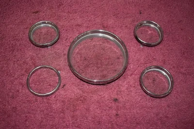 1956 Ford Fairlane, 1957 T-Bird Set/5 Chrome Gauge Surrounds, Good Originals - Image 1 of 4