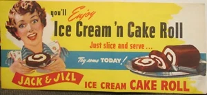 Vintage 1950s Jack & Jill Ice Cream Cake Roll sign -- old store stock - Picture 1 of 4