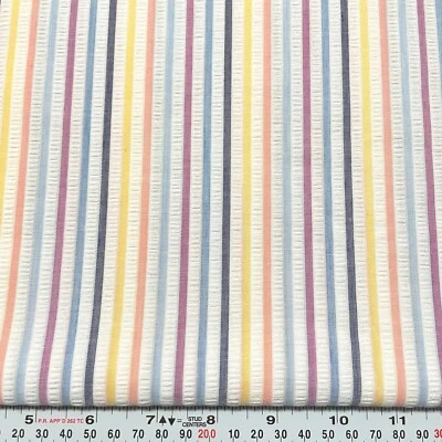 Tela de mezcla de algodón Seersucker a rayas multicolor vintage por media yarda Foto 1 de 2