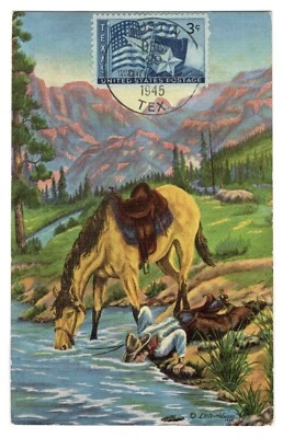 #938 Texas Statehood Centennial FDC 1945 -  Larsen Postcard PentArts Horse - Image 1 of 2