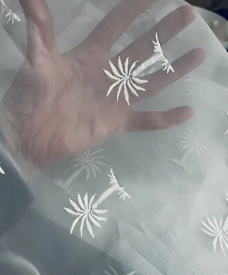 Sheer White on White Palm Trees Embroidered Polyester /Nylon 70" X 84" - Image 1 of 4