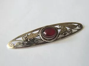 Très belle broche en argent massif avec cabochon grenat art nouveau - Imagen 1 de 5