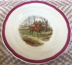 Fox Hunt Hunting Spode Magenta Rim Bread Plate The Huntsman - Picture 1 of 6