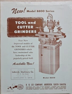 老式 K O LEE 工具研磨机广告湖边机械 CLEVLAND OHIO '51 — 第 1/2 张图片