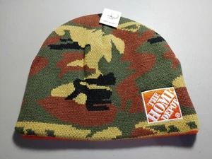 WINTER HAT 100% ACRYLIC CAMO REVERSIBLE ORANGE NEW HOME DEPOT LOGO - Picture 1 of 10